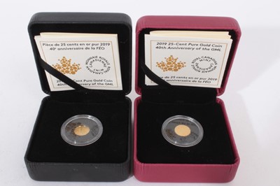 Lot 460 - Canada - The Royal Canadian Mint issued 24ct gold proof, 25 Cent Maple Leaf Coins '40th Anniversary of the GML' 2019 and '40th Anniversary of The FEO' 2019 each weighing .5gm