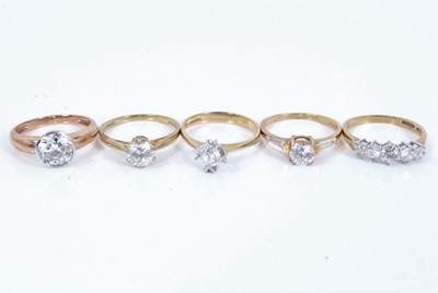 Lot 269 - Five 14ct gold synthetic white stone dress rings