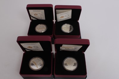 Lot 464 - Canada - The Royal Canadian Mint issued mixed fine silver proof coins to include Ten Dollars 'Canada 150 Iconis Maple Leaf ' 2017 (weight 62.69gms each) x 2, and 'SML Tribute 30 years' 2018 (weight...