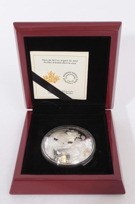 Lot 469 - Canada - The Royal Canadian Mint Fifty Dollar 5oz fine silver coin 'Maple Leaves in Motion' 2017 (N.B. Coin dome shaped) (cased with certificate of authentication) (1 coin)