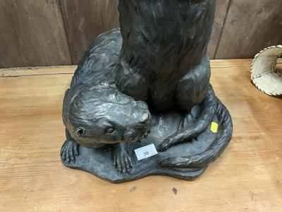 Lot 39 - Rodwell, 2001, large bronze resin sculpture of two otters, signed and dated