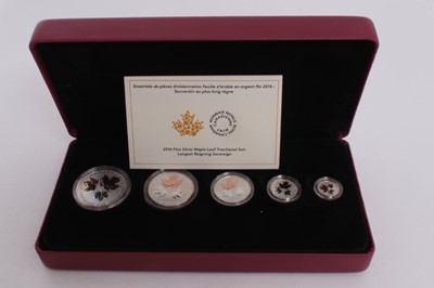 Lot 476 - Canada - The Royal Canadian Mint fine silver five coin fractional set, with selective gold plating 'Longest Reigning Sovereign' 2016, (cased with certificate of authentication) (1 coin set)