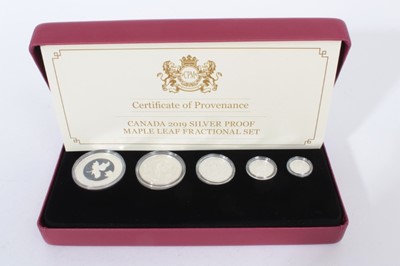 Lot 477 - Canada - The Royal Canadian Mint fine silver proof coin Maple Leaf five coin fractional set 2019,  (cased with certificate of authentication) (1 coin set)