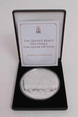 Lot 479 - G.B. The Royal Mint 10oz fine silver £10 coin 'The Queens Beasts Lion of England' 2017, (cased with certificate of authentication) (1 coin)