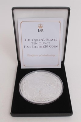 Lot 480 - G.B. The Royal Mint 10oz fine silver £10 coin 'The Queens Beasts' - The Griffin of Edward III' 2018 (cased with certificate of authentication) (1 coin)