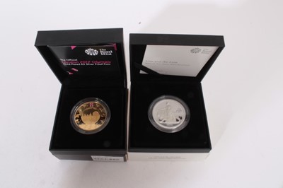 Lot 482 - The Royal Mint silver proof crowns to include London 2012 Olympic 'Be Part Of It' gold plated Five pounds and Una And The Lion two ounce Five Pounds 2019 (both cased with certificates of authentica...