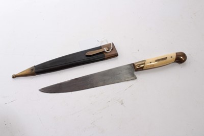 Lot 969 - 19th century German Dirk with brass and bone grip, steel blade by Gebb Weyersberg, Solingen, in a brass mounted leather scabbard, 33cm overall