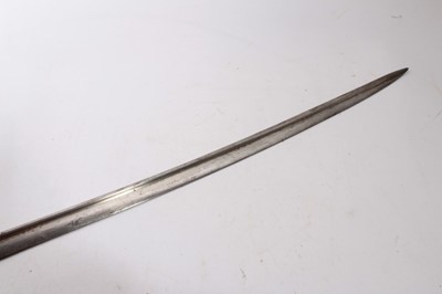 Lot 972 - Victorian 1822 Pattern Infantry Officers' sword with regulation Gothic hilt with crowned V R cipher, folding langet, wire bound shagreen hilt, pipe back blade with etched decoration, 76cm overall