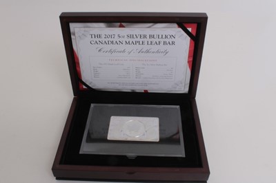 Lot 493 - Canada - Silver bullion 5oz (fine) Maple Leaf Coin Bar 2017, (cased with certificate of authentication) (1 coin)