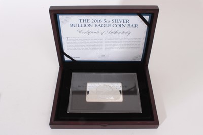 Lot 494 - United States - Silver bullion 5oz (fine) Eagle Coin Bar 2016, (cased with certificate of authentication) (1 coin)