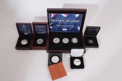 Lot 500 - World - Mixed silver prof coins to include Australia Kangaroo three coin set 2017, 70th Anniversary of The Royal Wedding 2017, Guernsey 'Sapphire Jubilee' Crown 2017, Ilse of Man 'Platinum Wedding...