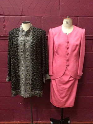 Lot 2002 - Designer clothing including black evening gown by Caroline Charles, blue occasion dress by Harriet Gubbins, pink suit by Ulrich Engler, a beaded evening jacket by Beatrice von Threslow and a long...