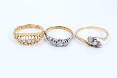 Lot 279 - Edwardian 18ct gold diamond five stone ring and two other diamond rings