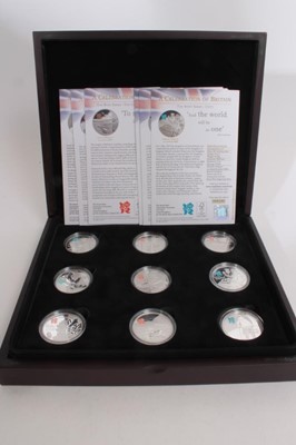 Lot 520 - G.B. - The Royal Mint silver proof nine coin £5 set, 'A Celebration of Britain' 2012 (cased with certificates of authenticity) (1 coin set)