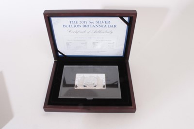 Lot 521 - G.B. - Silver bullion Brittania Bar 5oz coin 2017  (cased with certificates of authenticity) (1 coin)