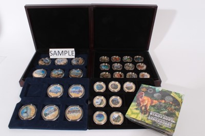 Lot 524 - World - Mixed silver and gold plated Westminster issued coin sets to include 'Historic Coins of Great Britain - Museum Collection', 'Steam Locomotives' 2013, 'The Age of The Dinosaurs' 2014 and par...