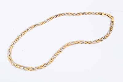 Lot 292 - Italian 18ct three coloured gold plaited design necklace