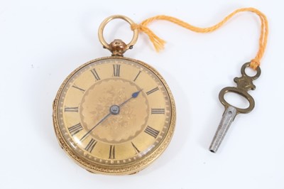 Lot 294 - 19th century Swiss 18ct gold cased fob watch