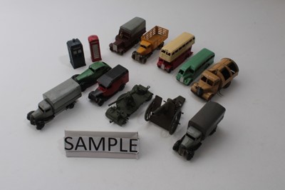 Lot 1672 - Dinky unboxed selection of early models including cars, military vehicles, buses, service vehicles etc (qty)