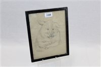 Lot 1298 - Louis Wain (1860 - 1939), pencil - jovial pig,...