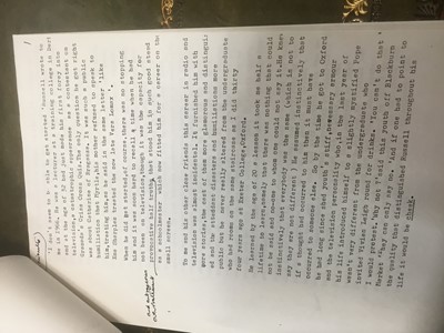 Lot 1390 - Alan Bennett interest - typed and annotated transcript of his eulogy for Russell Harty