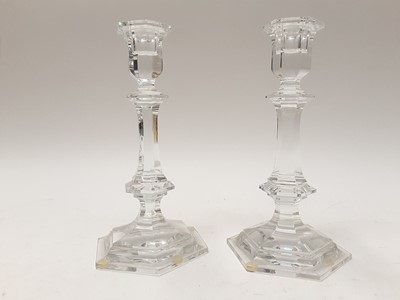 Lot 1124 - Pair of French Baccarat glass candlesticks, 22cm high