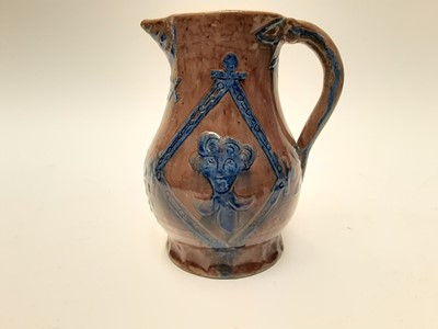 Lot 1132 - Castle Hedingham Edward Bingham blue and puce glazed pottery jug, 15.5cm high