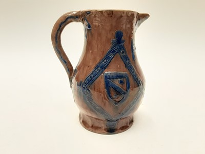 Lot 1132 - Castle Hedingham Edward Bingham blue and puce glazed pottery jug, 15.5cm high