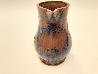 Lot 1132 - Castle Hedingham Edward Bingham blue and puce glazed pottery jug, 15.5cm high