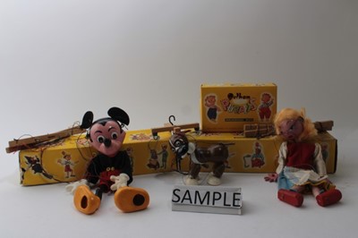 Lot 1721 - Six Boxed Pelham Puppets, SL Mickey Mouse, Goldilocks, Horse, Wolf, Fritzi and Bengo.