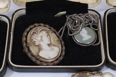 Lot 238 - Group Wedgwood Jasper ware jewellery, silver St Christopher pendant on chain, Victorian blue enamel marcasite brooch and other jewellery