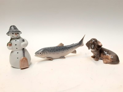 Lot 1143 - Nine Royal Copenhagen porcelain ornaments including fish, dogs, birds, rabbit and snowman