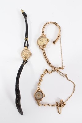 Lot 323 - Three 9ct gold vintage ladies wristwatches