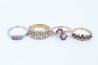 Lot 324 - Four 14ct gold diamond and gem set dress rings