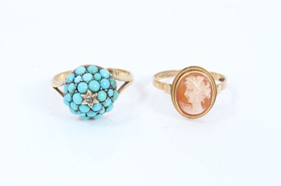 Lot 325 - 18ct gold turquoise cluster ring and 18ct gold cameo ring