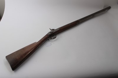 Lot 982 - 19th century Percussion sporting gun, with lock marked 'Purdey', steel fittings and later replacment ram rod.