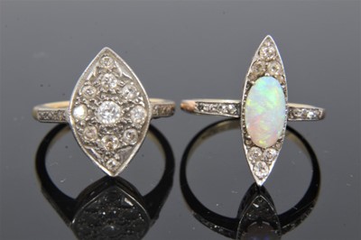 Lot 328 - 18ct gold opal and diamond marquise shape ring and 18ct gold diamond ring