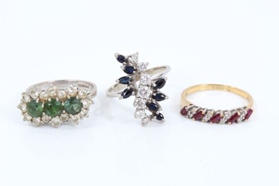 Lot 329 - Three 18ct gold diamond and gem set rings