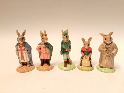 Lot 1147 - Fourteen Royal Doulton Bunnykins figures The Robin Hood Collection - Robin Hood x 2, Friar Tuck x 2, Little John x 2, Maid Marion x2, Will Scarlett x 2, Sheriff of Nottingham, Prince John x 2 and K...