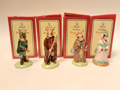 Lot 1147 - Fourteen Royal Doulton Bunnykins figures The Robin Hood Collection - Robin Hood x 2, Friar Tuck x 2, Little John x 2, Maid Marion x2, Will Scarlett x 2, Sheriff of Nottingham, Prince John x 2 and K...