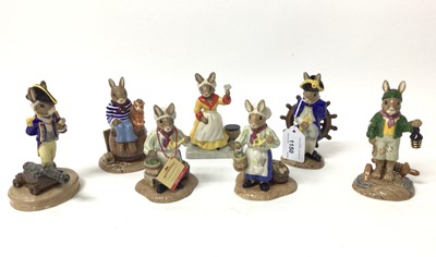 Lot 1150 - Seven Royal Doulton Bunnykins Shipmates Collection figures - Ship's Cook x 2, Captain, Boatswain, Cabin Boy, Seaman and Captain's Wife, all unboxed