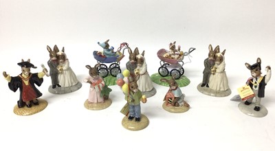 Lot 1151 - Ten Royal Doulton Bunnykins The Occasions Collection figures - Wedding Day x 3, Congratulations, Christening Day Boy, Christening Day Girl, Easter Treat, Christmas Morning, Graduation Time and Grad...