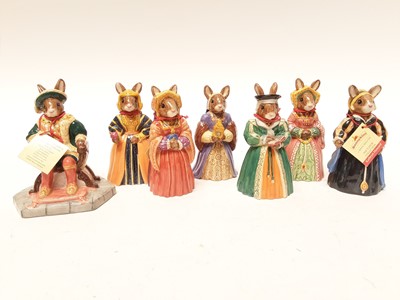 Lot 1153 - Seven Royal Doulton Bunnykins The Tudor Collection figures - Henry VIII, Kathryn Howard, Anne Of Cleves, Catherine Of Aragon, Anne Boleyn, Catherine Parr and Jane Seymour, all unboxed