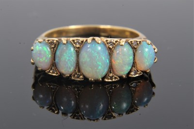 Lot 332 - Late Victorian opal and diamond five stone ring