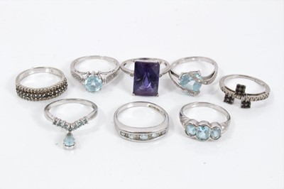 Lot 341 - Eight 9ct white gold gem set dress rings