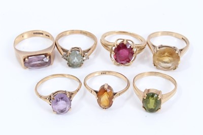 Lot 342 - Seven 9ct gold gem set rings