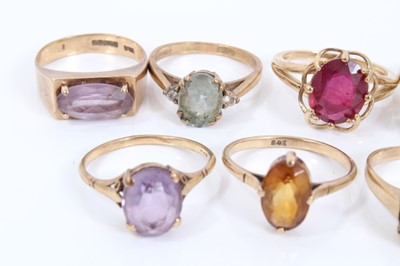 Lot 342 - Seven 9ct gold gem set rings