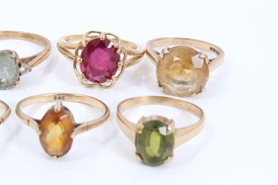 Lot 342 - Seven 9ct gold gem set rings