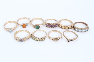 Lot 344 - Ten 9ct gold gem set dress rings