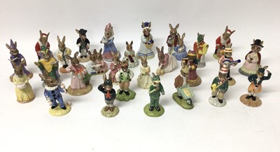 Lot 1158 - Twenty-seven Royal Doulton Bunnykins figures - Bridesmaid, Father Mother & Victoria, Irishman, Juggler, 60th Anniversary, Banjo Player, Welsh Lady, Stop Watch, Mystic, Schoolmaster, Polly, Be Prepa...